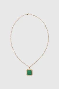 Store boohooMAN Green Gem Pendant Necklace In gold