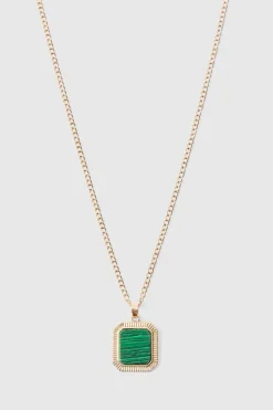 Store boohooMAN Green Gem Pendant Necklace In gold