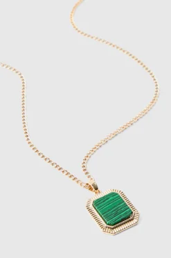 Store boohooMAN Green Gem Pendant Necklace In gold
