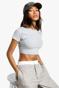 Clearance boohoo Basic Cotton Cropped Baby T-shirt grey marl