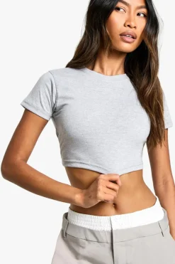 Clearance boohoo Basic Cotton Cropped Baby T-shirt grey marl