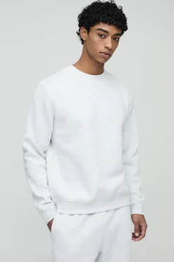 Store boohooMAN 330GSM Basic Crew Neck Sweatshirt grey marl