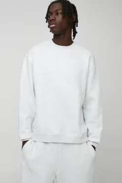 Best Sale boohooMAN 330GSM Basic Oversized Crew Neck Sweatshirt ash grey