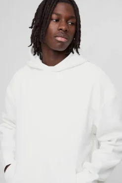 Discount boohooMAN 330GSM Basic Oversized Over The Head Hoodie white