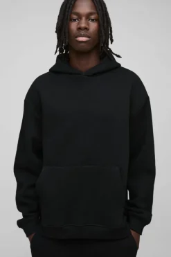 Outlet boohooMAN 330GSM Basic Oversized Over The Head Hoodie black