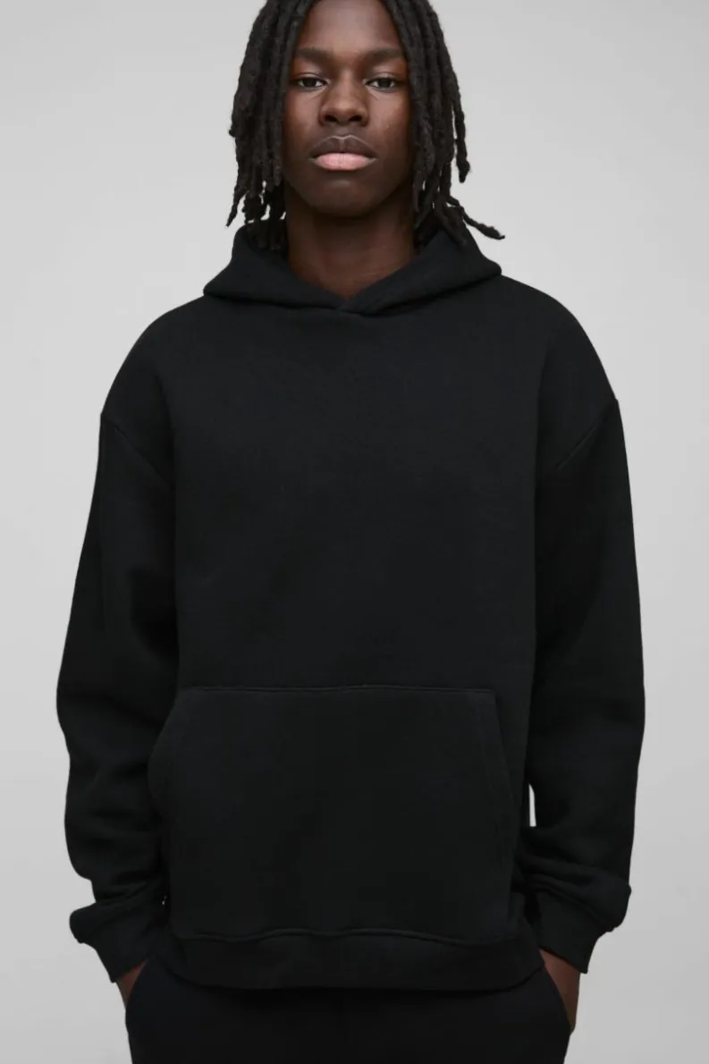 Outlet boohooMAN 330GSM Basic Oversized Over The Head Hoodie black
