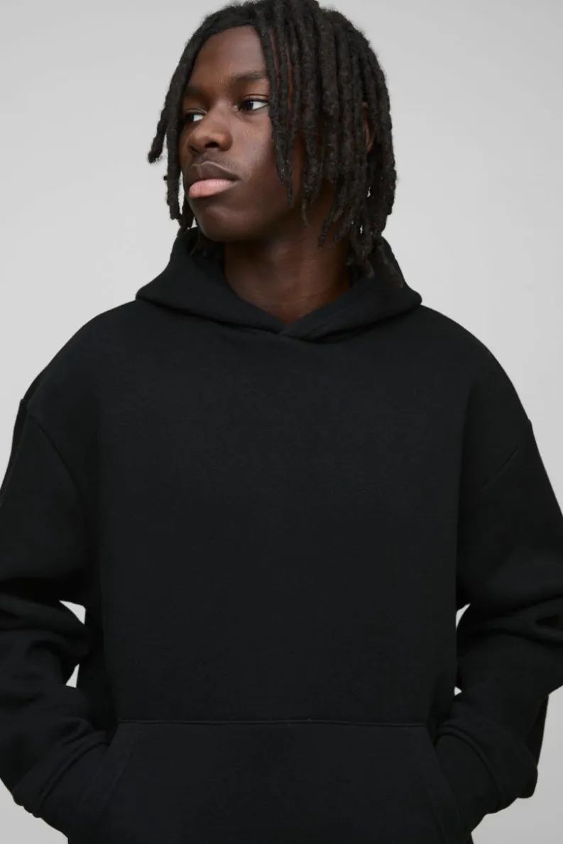 Outlet boohooMAN 330GSM Basic Oversized Over The Head Hoodie black