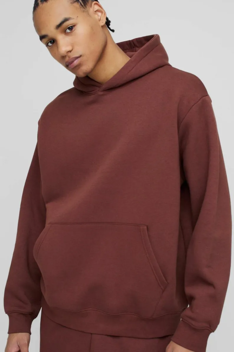 New boohooMAN 330GSM Basic Oversized Over The Head Hoodie chocolate