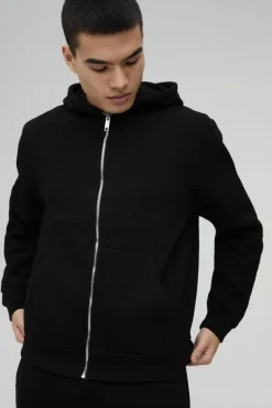 Fashion boohooMAN 330GSM Basic Zip Through Hoodie black