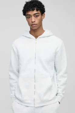 New boohooMAN 330GSM Basic Zip Through Hoodie grey marl