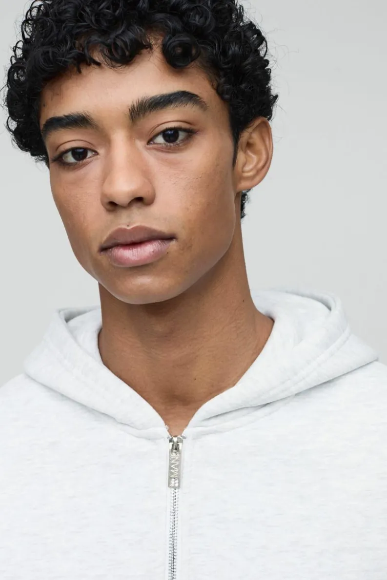 New boohooMAN 330GSM Basic Zip Through Hoodie grey marl