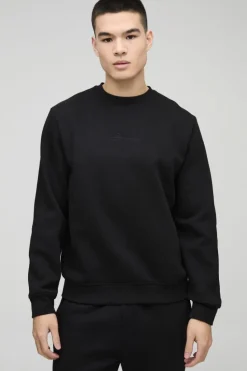 Outlet boohooMAN 330GSM BM Signature Crew Neck Sweatshirt black