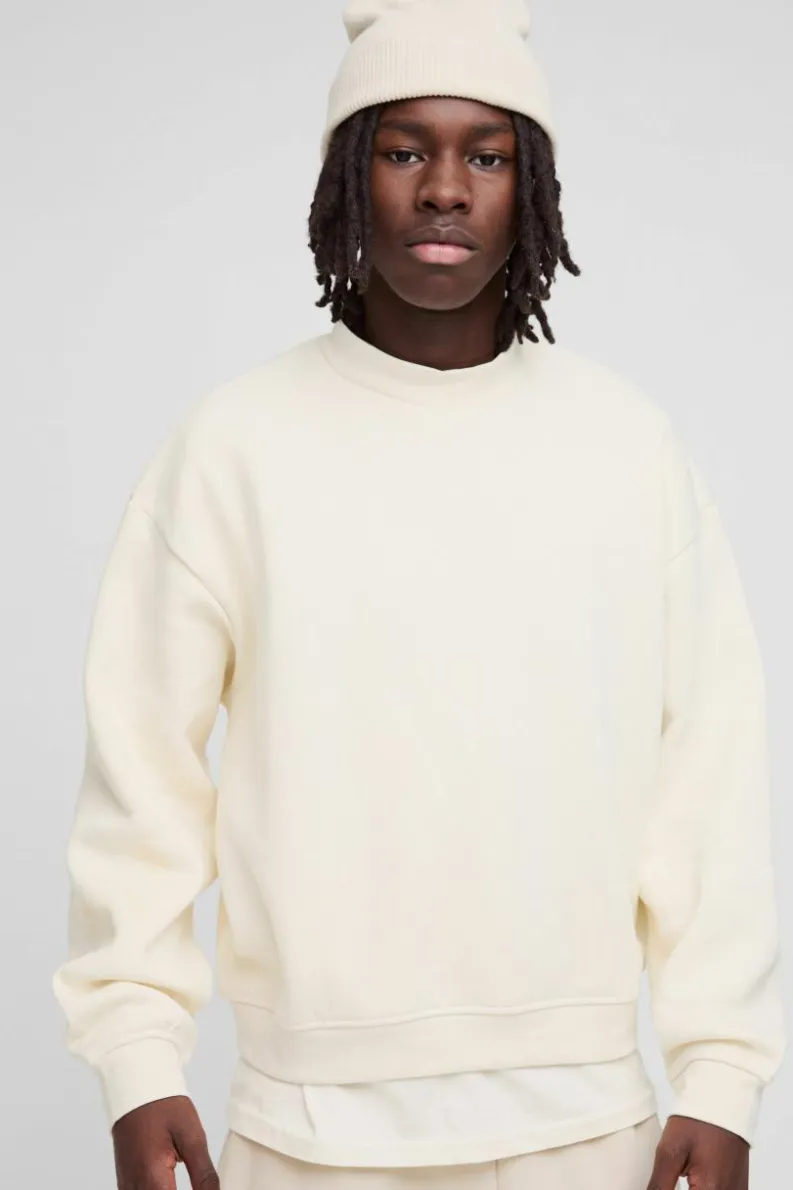 Best Sale boohooMAN 330GSM Oversized Basic Boxy Extended Neck Sweatshirt ecru