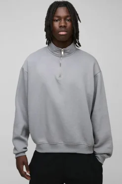 Hot boohooMAN 330GSM Oversized Basic Boxy Funnel Neck Sweatshirt grey