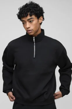 Best boohooMAN 330GSM Oversized Basic Boxy Funnel Neck Sweatshirt black