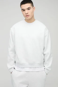New boohooMAN 330GSM Oversized Basic Boxy Sweatshirt grey marl