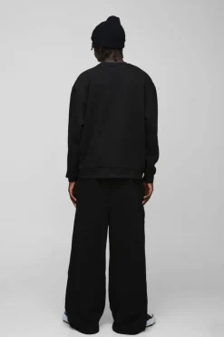 Best Sale boohooMAN 330GSM Oversized Basic Crew Neck Sweatshirt black