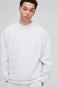 Best boohooMAN 330GSM Oversized Basic Crew Neck Sweatshirt grey marl