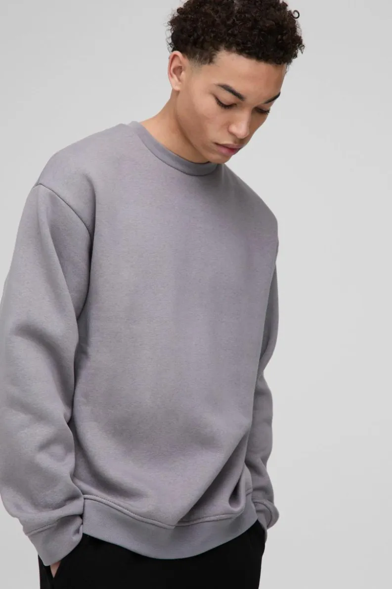 Cheap boohooMAN 330GSM Oversized Basic Crew Neck Sweatshirt grey