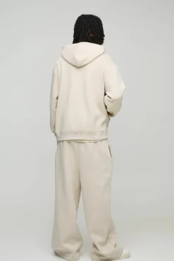 New boohooMAN 330GSM Oversized Basic Zip Through Hoodie stone