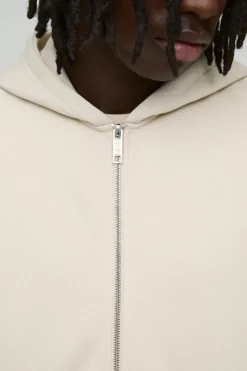 New boohooMAN 330GSM Oversized Basic Zip Through Hoodie stone