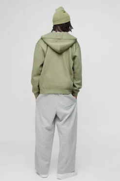 Discount boohooMAN 330GSM Oversized Basic Zip Through Hoodie olive