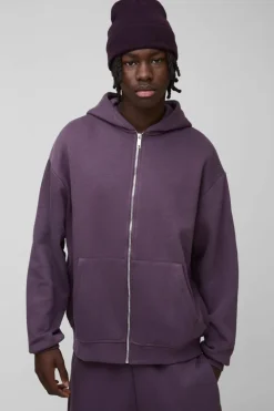 Online boohooMAN 330GSM Oversized Basic Zip Through Hoodie purple
