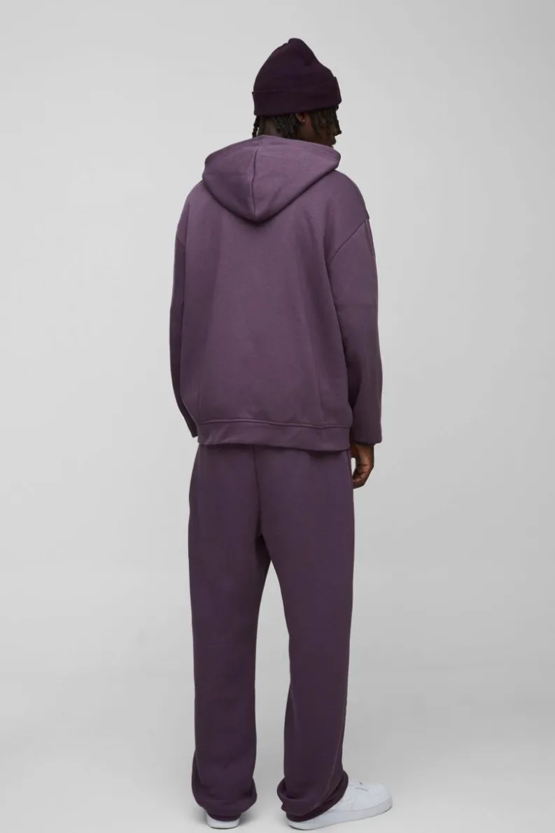 Online boohooMAN 330GSM Oversized Basic Zip Through Hoodie purple