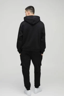 Shop boohooMAN 330GSM Oversized Basic Zip Through Hoodie black
