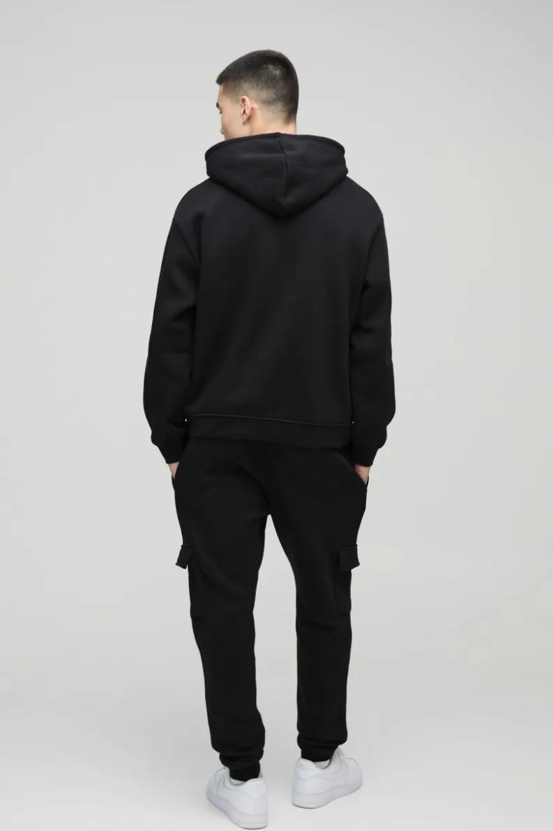 Shop boohooMAN 330GSM Oversized Basic Zip Through Hoodie black