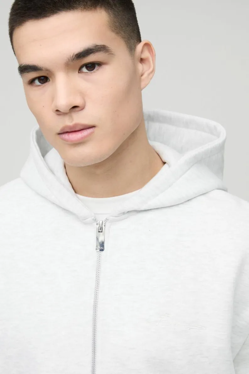 Best Sale boohooMAN 330GSM Oversized BM Signature Zip Through Hoodie grey marl