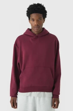 Clearance boohooMAN 330GSM Oversized Boxy Basic Hoodie burgundy