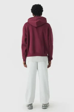 Clearance boohooMAN 330GSM Oversized Boxy Basic Hoodie burgundy