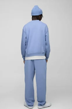 Best Sale boohooMAN 330GSM Oversized Boxy Extended Neck Limited high Build Print Sweatshirt dusty blue