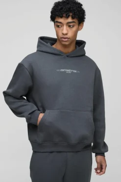 Flash Sale boohooMAN 330GSM Oversized Boxy High Build Print Limited Hoodie charcoal