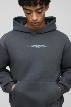 Flash Sale boohooMAN 330GSM Oversized Boxy High Build Print Limited Hoodie charcoal