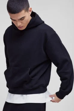 Flash Sale boohooMAN 330GSM Oversized Boxy M Flocked Hoodie black