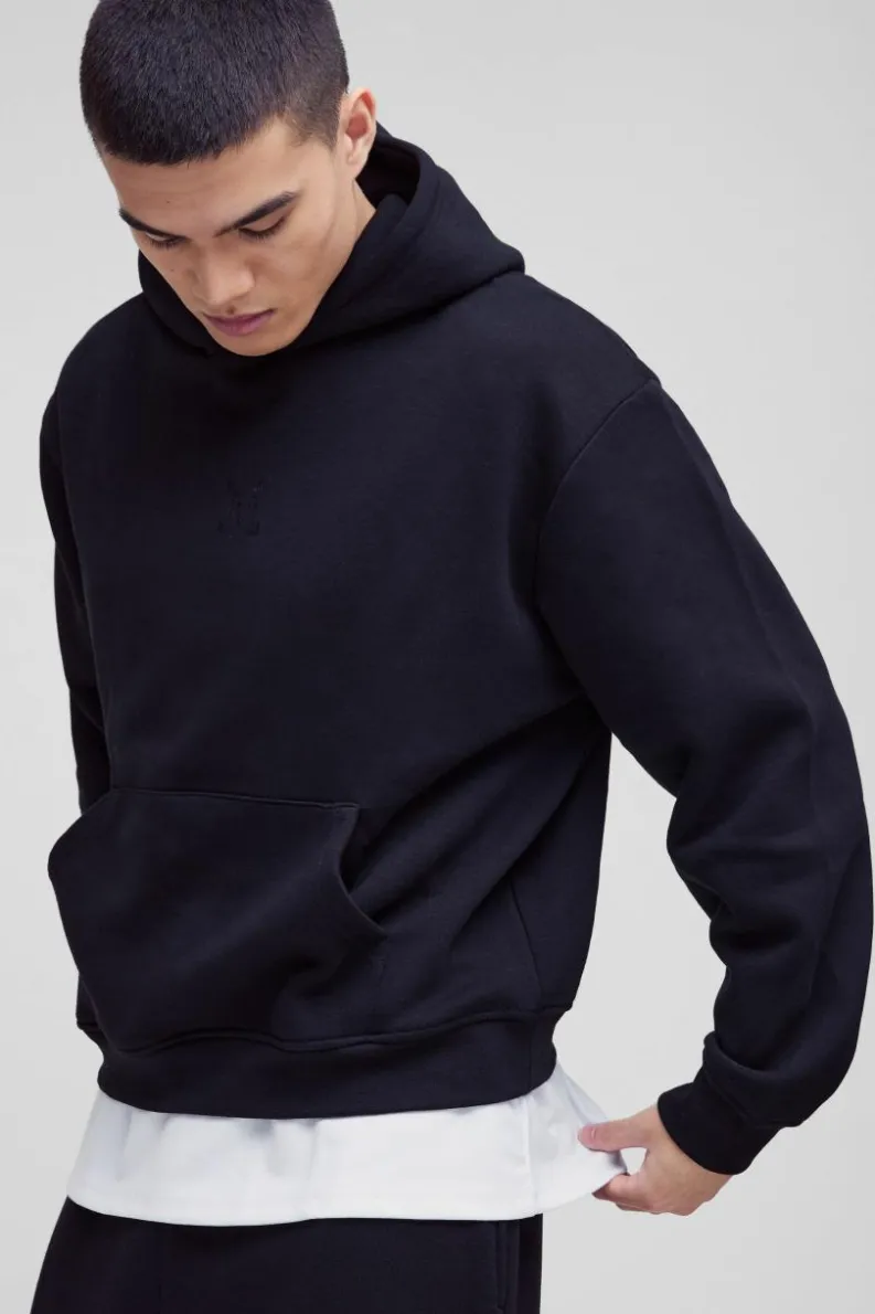 Flash Sale boohooMAN 330GSM Oversized Boxy M Flocked Hoodie black