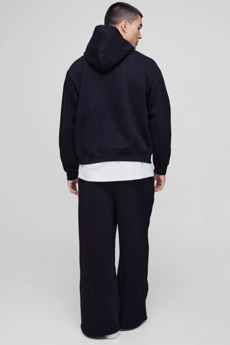 Flash Sale boohooMAN 330GSM Oversized Boxy M Flocked Hoodie black