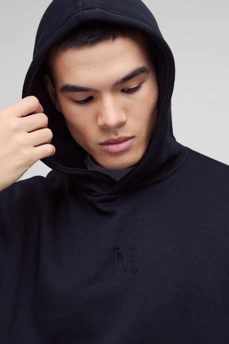 Flash Sale boohooMAN 330GSM Oversized Boxy M Flocked Hoodie black