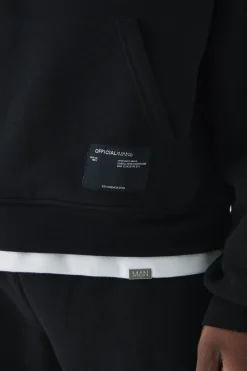 Outlet boohooMAN 330GSM Oversized Boxy Over The Head Hoodie With Woven Branding black