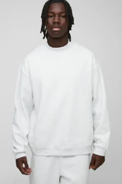 Store boohooMAN 330GSM Oversized Extended Neck Sweatshirt ash grey