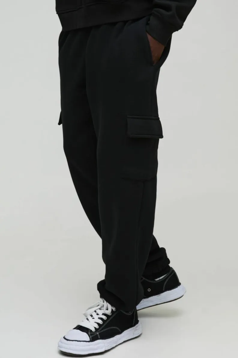 Shop boohooMAN 330GSM Oversized Fit Basic Cargo Jogger black
