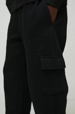 Shop boohooMAN 330GSM Oversized Fit Basic Cargo Jogger black