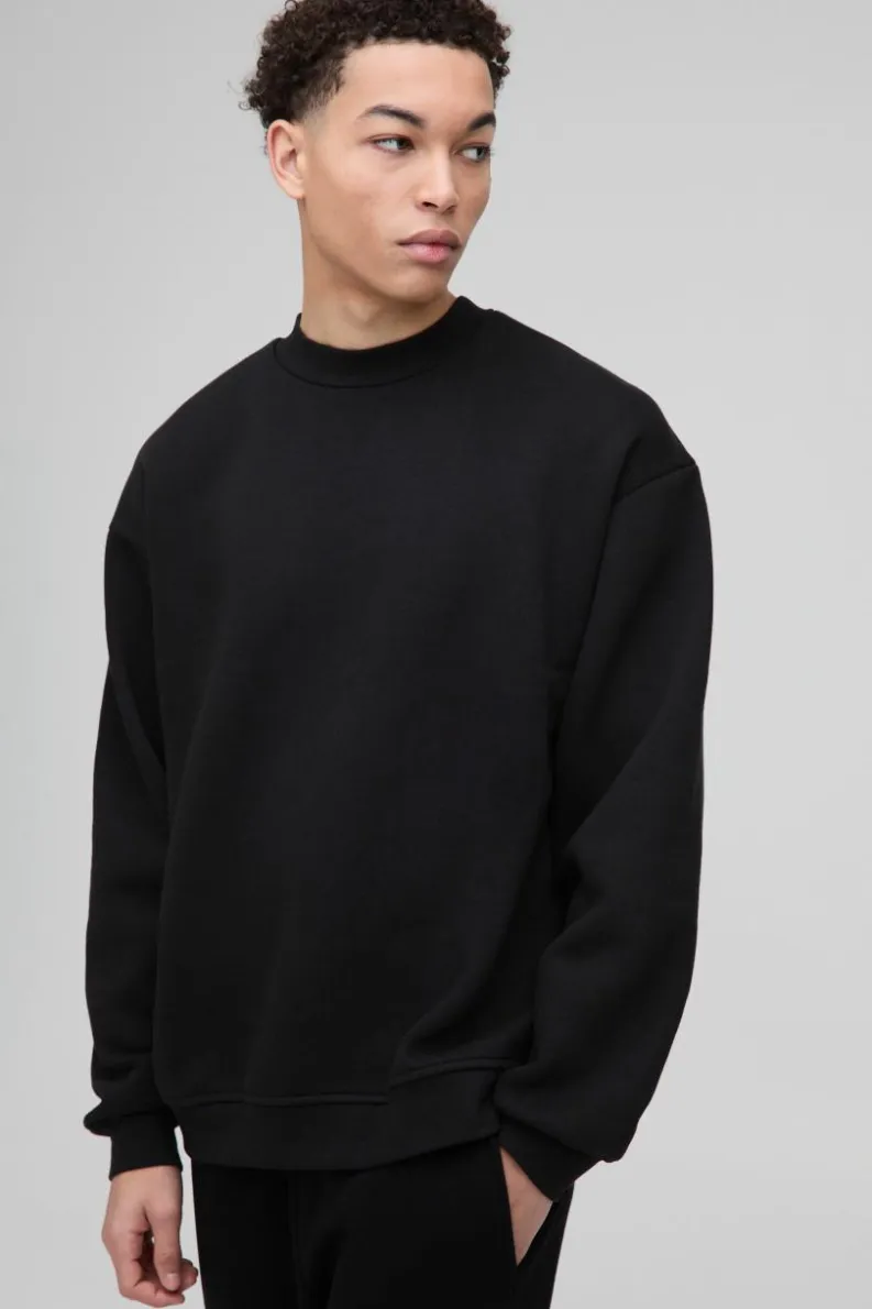 Discount boohooMAN 330GSM Oversized Sweatshirt black