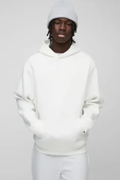Shop boohooMAN 330GSM Over The Head Basic Hoodie white