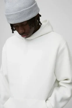Shop boohooMAN 330GSM Over The Head Basic Hoodie white