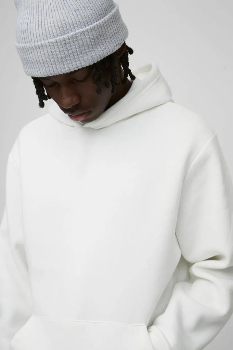 Shop boohooMAN 330GSM Over The Head Basic Hoodie white