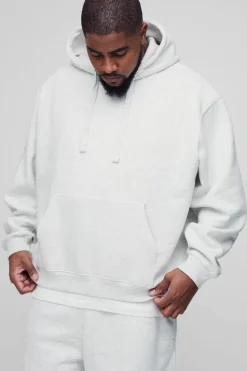 Discount boohooMAN 330GSM Plus Oversized Boxy Hoodie in grey marl