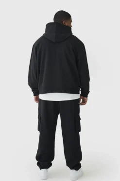 Sale boohooMAN 330GSM Plus Oversized Cargo Jogger In black